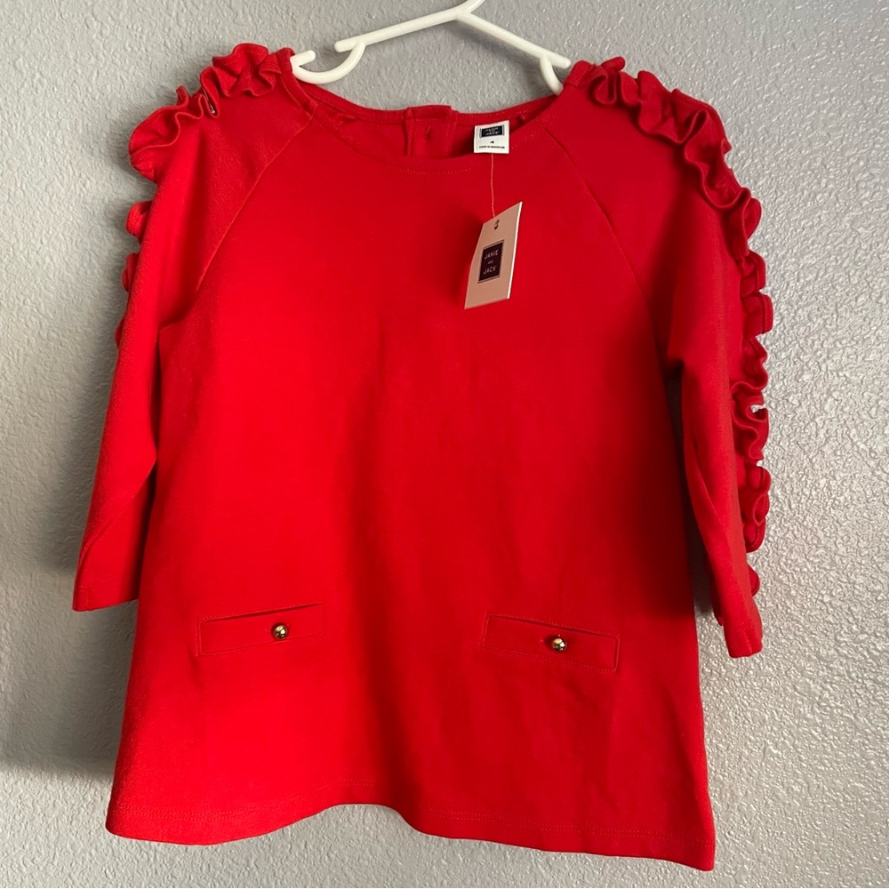 Janie And Jack Red Ruffle 3/4 Sleeve Tunic Shirt Size 4